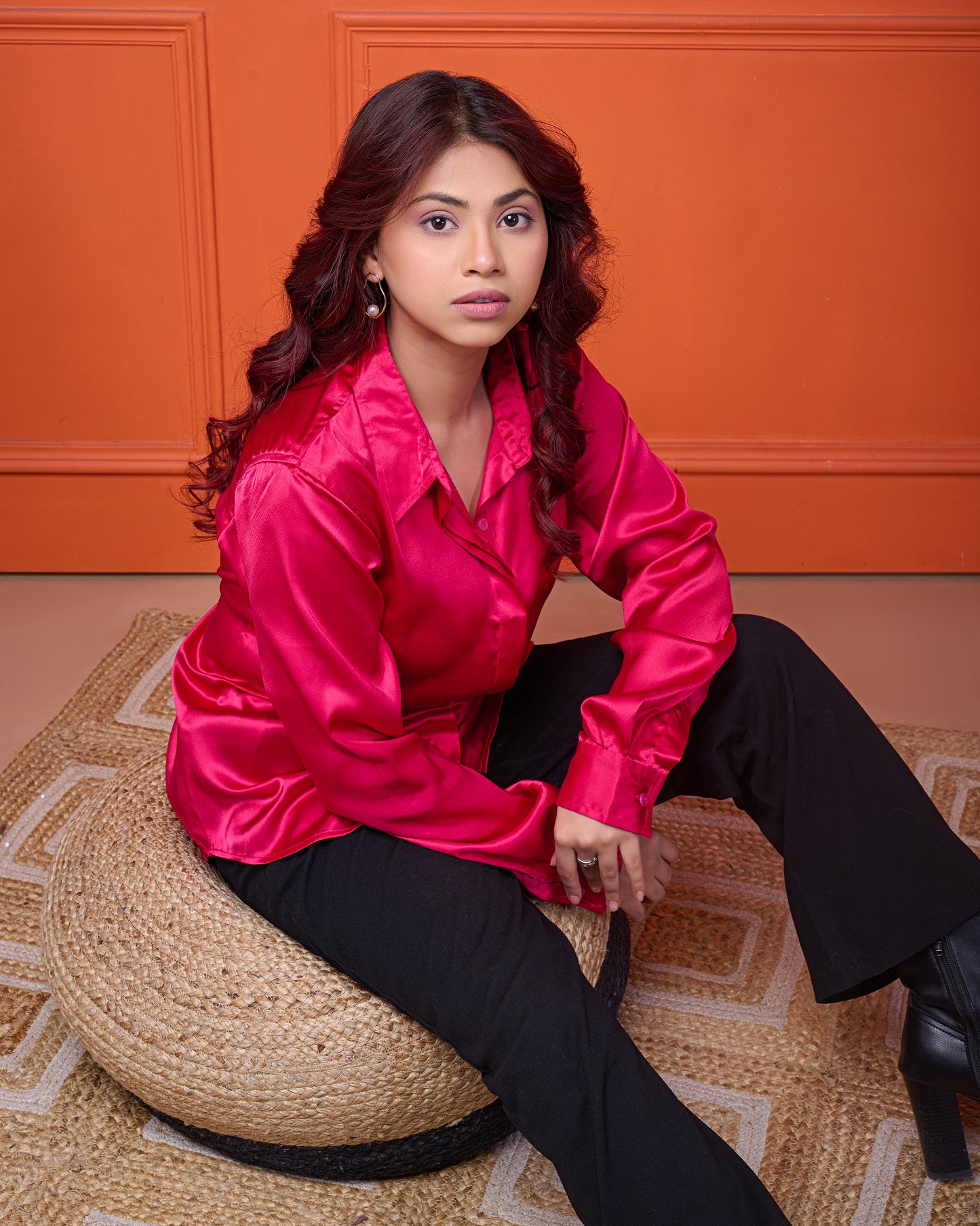 Arzen satin shirt (Hot Pink)