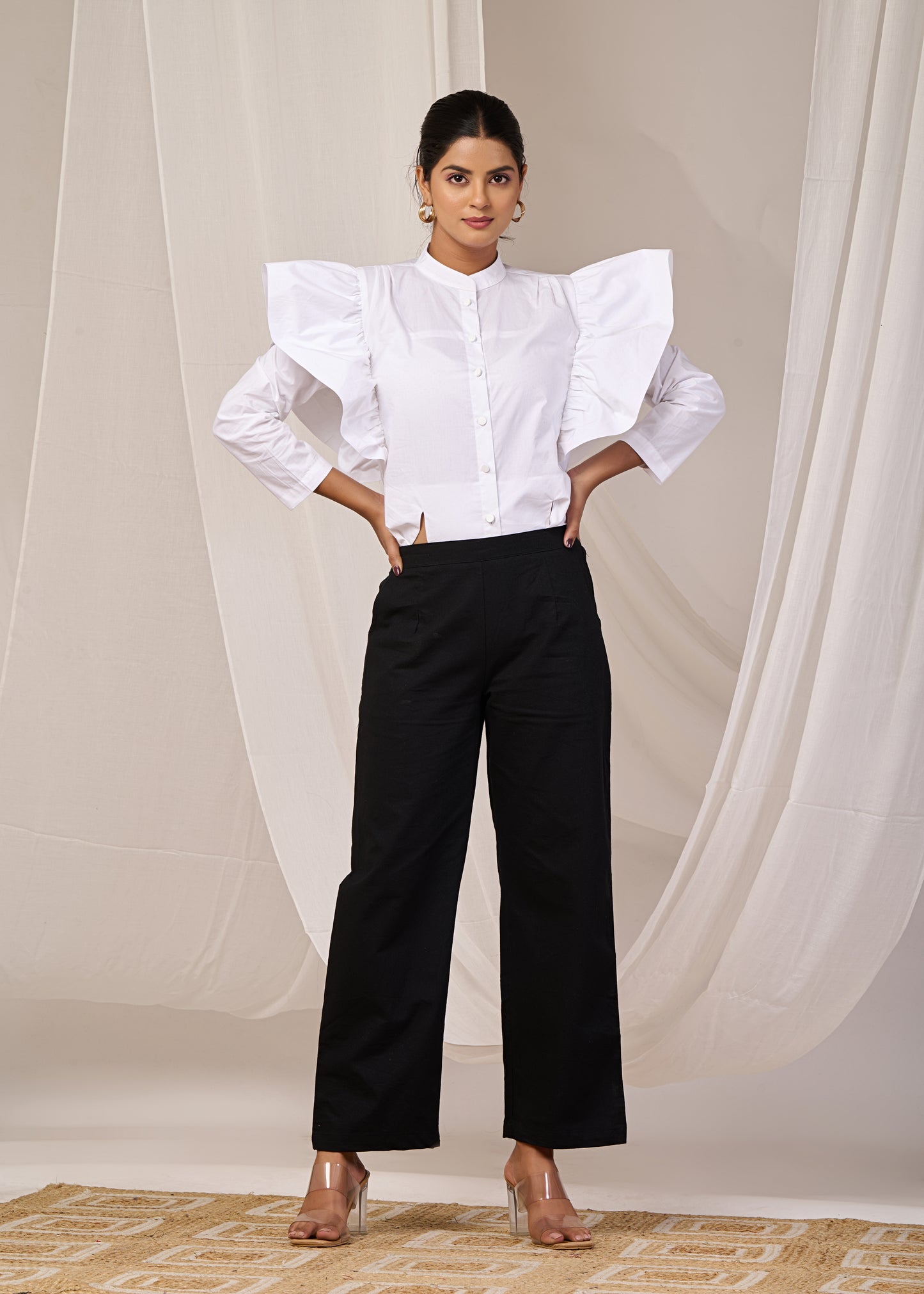 Eliet ruffled sleeves shirt (White)