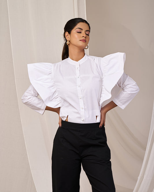 Eliet ruffled sleeves shirt (White)